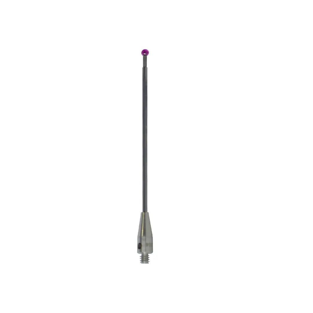 High-precision CNC stylus probe with ruby ball tip, compatible with Renishaw, Hexagon, Zeiss, Mitutoyo, BLUM, Marposs, and Heidenhain. Available in M2 threads for CMM and CNC machine tool probing