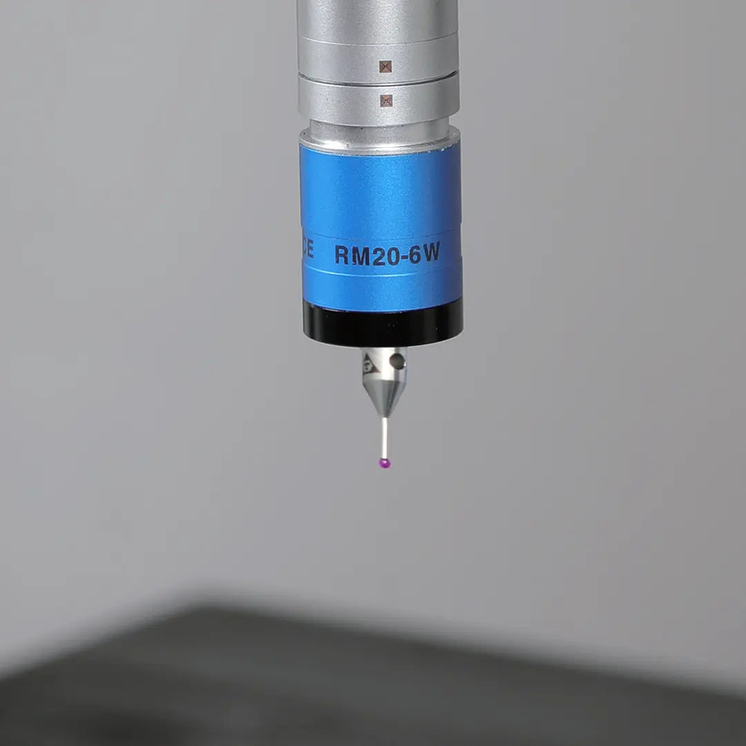 High-precision CNC stylus probe with ruby ball tip, compatible with Renishaw, Hexagon, Zeiss, Mitutoyo, BLUM, Marposs, and Heidenhain. Available in M2 threads for CMM and CNC machine tool probing