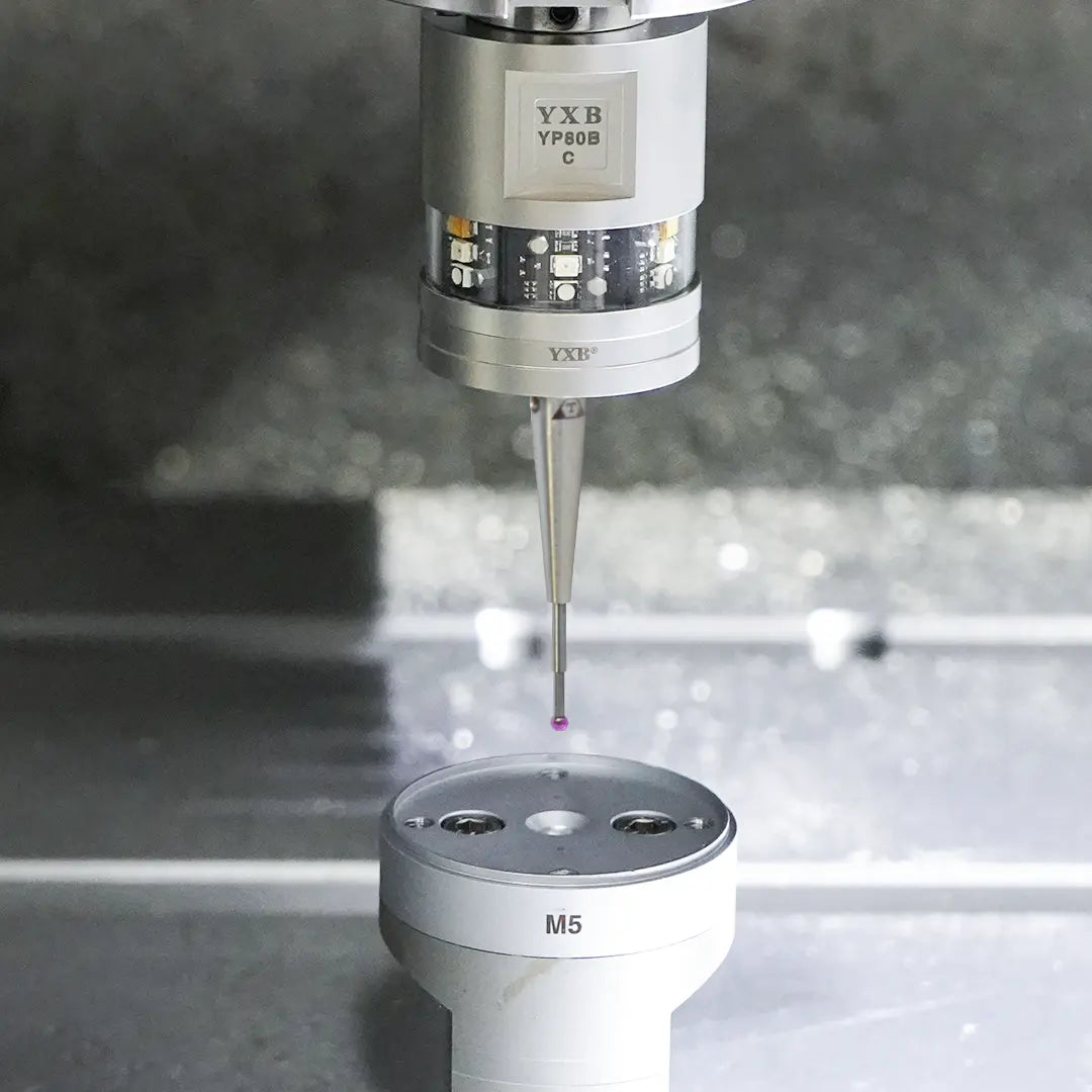 High-precision CNC stylus probe with ruby ball tip, compatible with Renishaw, Hexagon, Zeiss, Mitutoyo, BLUM, Marposs, and Heidenhain. Available in M2 threads for CMM and CNC machine tool probing