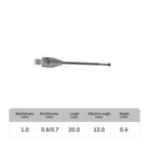 High-precision CNC stylus probe with ruby ball tip, compatible with Renishaw, Hexagon, Zeiss, Mitutoyo, BLUM, Marposs, and Heidenhain. Available in M2 threads for CMM and CNC machine tool probing
