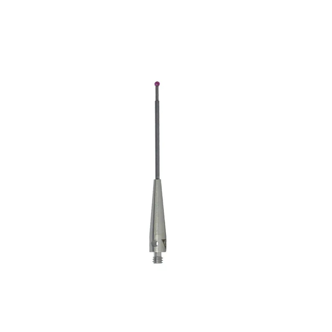 High-precision CNC stylus probe with ruby ball tip, compatible with Renishaw, Hexagon, Zeiss, Mitutoyo, BLUM, Marposs, and Heidenhain. Available in M2 threads for CMM and CNC machine tool probing