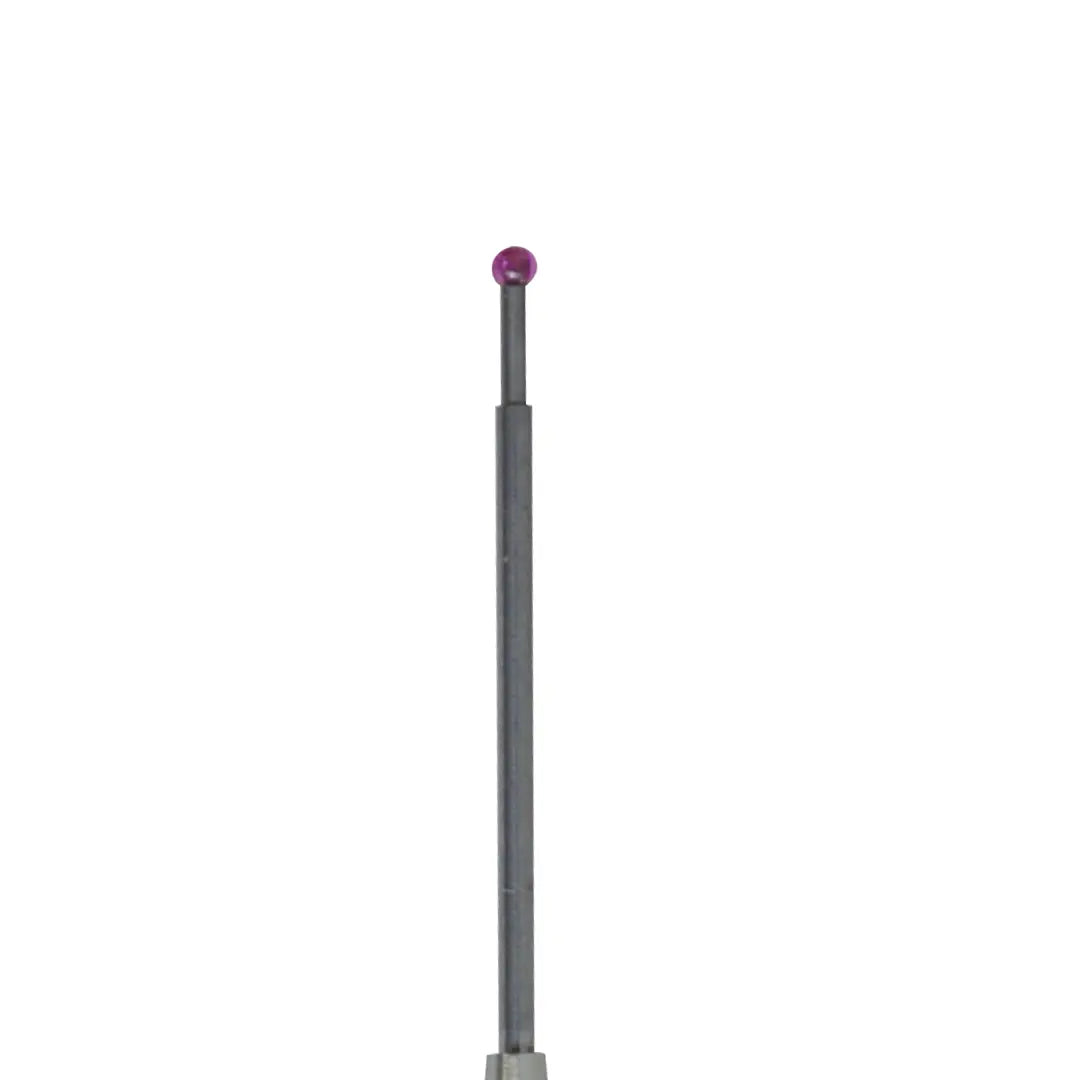 High-precision CNC stylus probe with ruby ball tip, compatible with Renishaw, Hexagon, Zeiss, Mitutoyo, BLUM, Marposs, and Heidenhain. Available in M2 threads for CMM and CNC machine tool probing