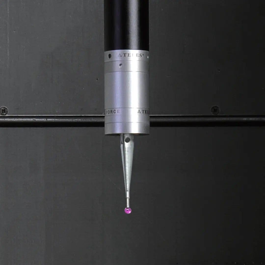 High-precision CNC stylus probe with ruby ball tip, compatible with Renishaw, Hexagon, Zeiss, Mitutoyo, BLUM, Marposs, and Heidenhain. Available in M2 threads for CMM and CNC machine tool probing