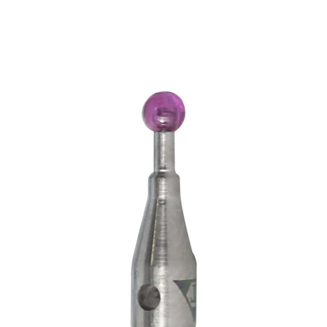 High-precision CNC stylus probe with ruby ball tip, compatible with Renishaw, Hexagon, Zeiss, Mitutoyo, BLUM, Marposs, and Heidenhain. Available in M2 threads for CMM and CNC machine tool probing