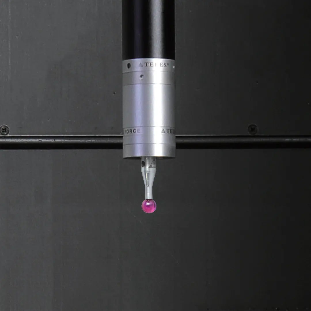 High-precision CNC stylus probe with ruby ball tip, compatible with Renishaw, Hexagon, Zeiss, Mitutoyo, BLUM, Marposs, and Heidenhain. Available in M2 threads for CMM and CNC machine tool probing