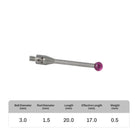 High-precision CNC stylus probe with ruby ball tip, compatible with Renishaw, Hexagon, Zeiss, Mitutoyo, BLUM, Marposs, and Heidenhain. Available in M2 threads for CMM and CNC machine tool probing