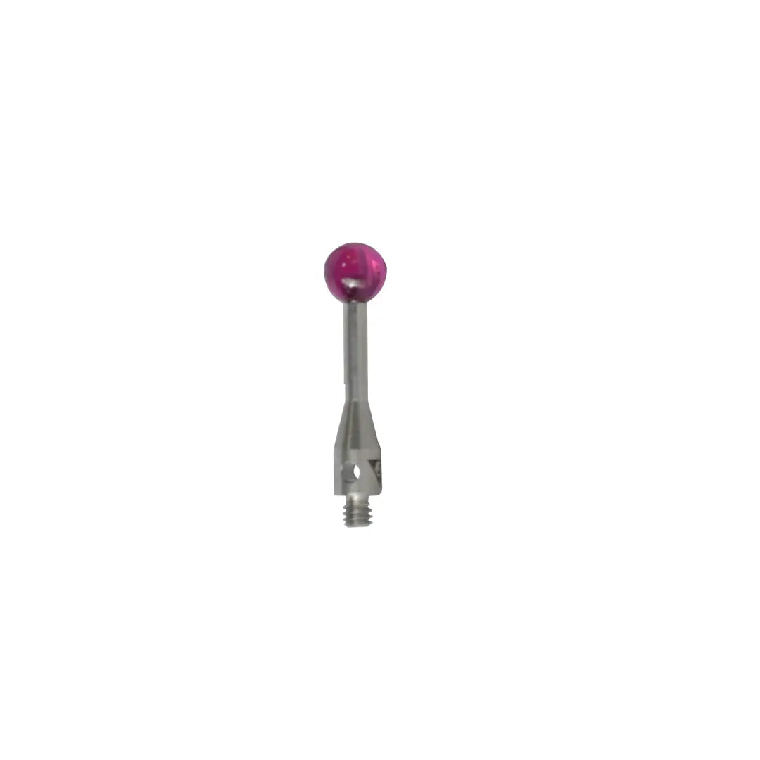 High-precision CNC stylus probe with ruby ball tip, compatible with Renishaw, Hexagon, Zeiss, Mitutoyo, BLUM, Marposs, and Heidenhain. Available in M2 threads for CMM and CNC machine tool probing