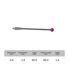 High-precision CNC stylus probe with ruby ball tip, compatible with Renishaw, Hexagon, Zeiss, Mitutoyo, BLUM, Marposs, and Heidenhain. Available in M2 threads for CMM and CNC machine tool probing