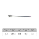 High-precision CNC stylus probe with ruby ball tip, compatible with Renishaw, Hexagon, Zeiss, Mitutoyo, BLUM, Marposs, and Heidenhain. Available in M3 threads for CMM and CNC machine tool probing