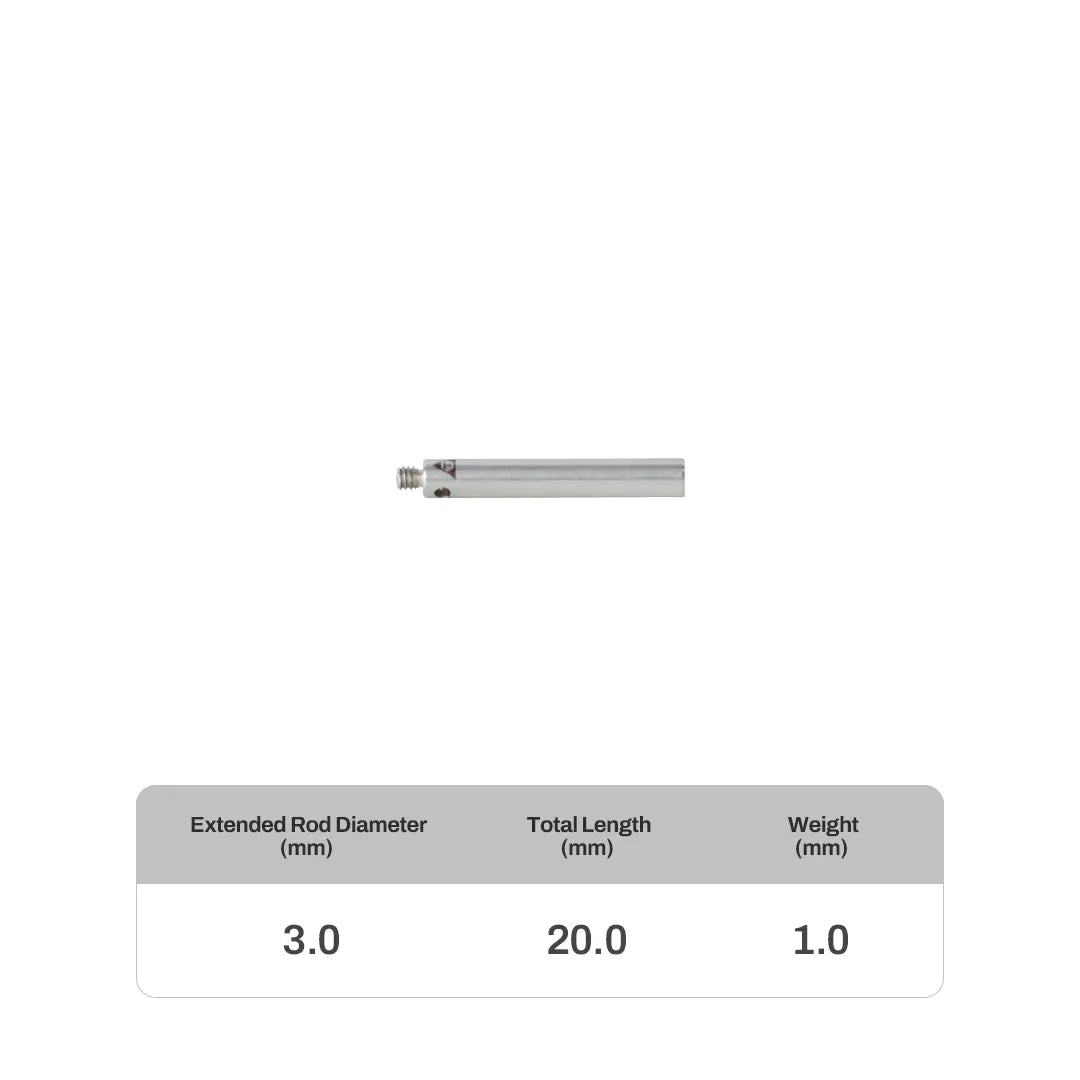 M2 stainless steel probe extension for CMM systems, compatible with Renishaw, Hexagon, Zeiss, Mitutoyo, and more. High-precision, corrosion-resistant extension for deep cavity and complex measurements.