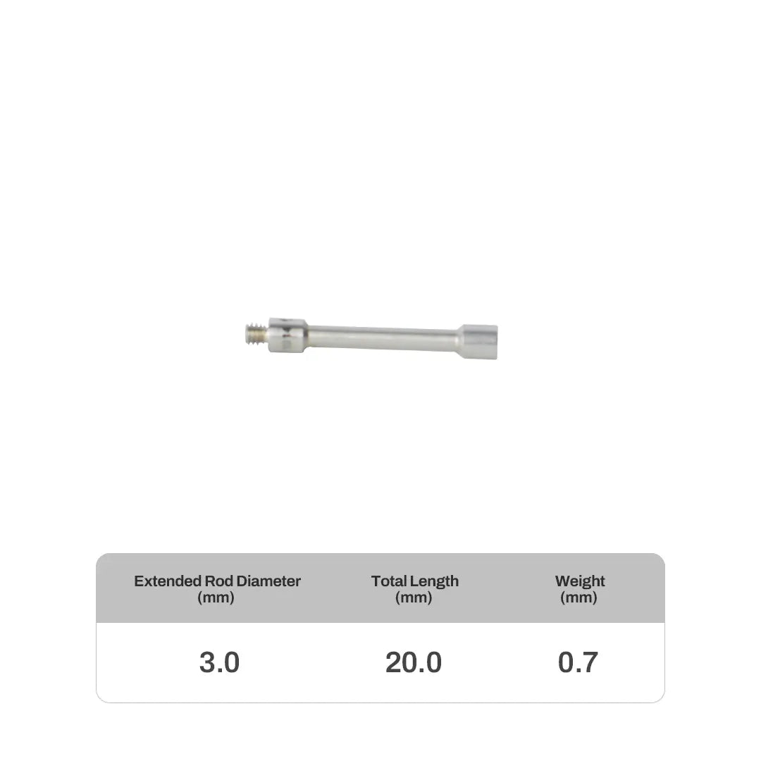 M2 stainless steel probe extension for CMM systems, compatible with Renishaw, Hexagon, Zeiss, Mitutoyo, and more. High-precision, corrosion-resistant extension for deep cavity and complex measurements.