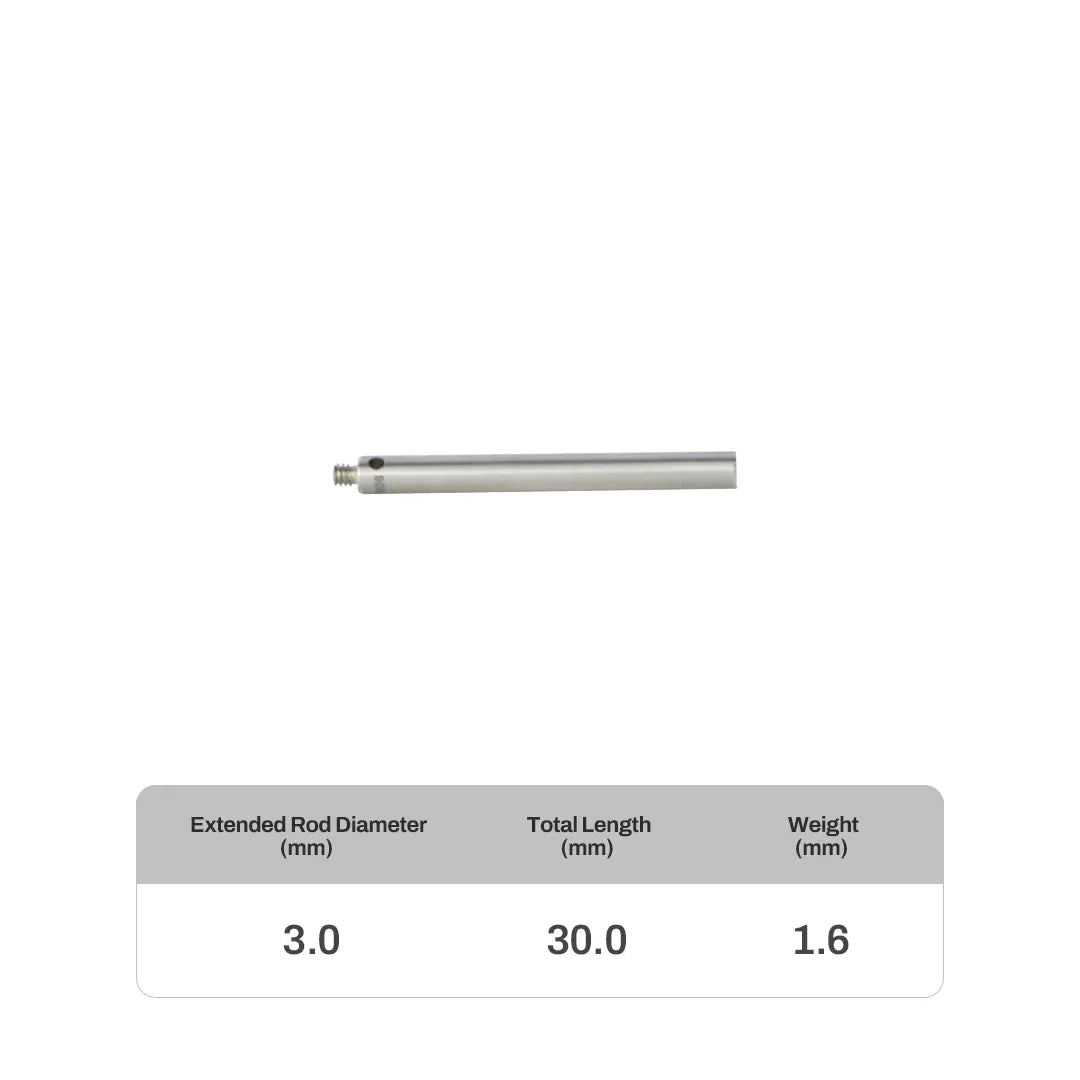 M2 stainless steel probe extension for CMM systems, compatible with Renishaw, Hexagon, Zeiss, Mitutoyo, and more. High-precision, corrosion-resistant extension for deep cavity and complex measurements.