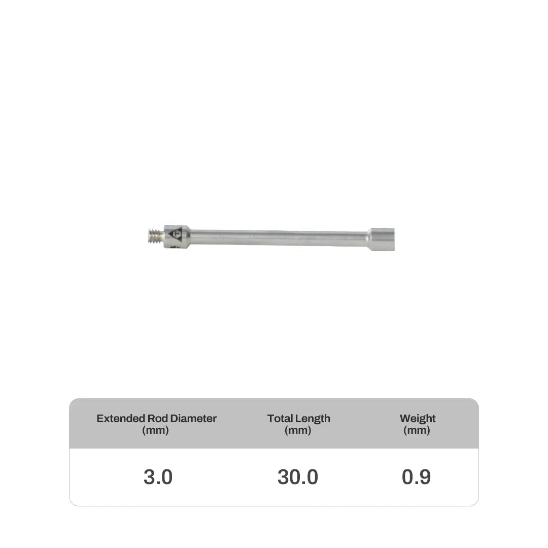 M2 stainless steel probe extension for CMM systems, compatible with Renishaw, Hexagon, Zeiss, Mitutoyo, and more. High-precision, corrosion-resistant extension for deep cavity and complex measurements.