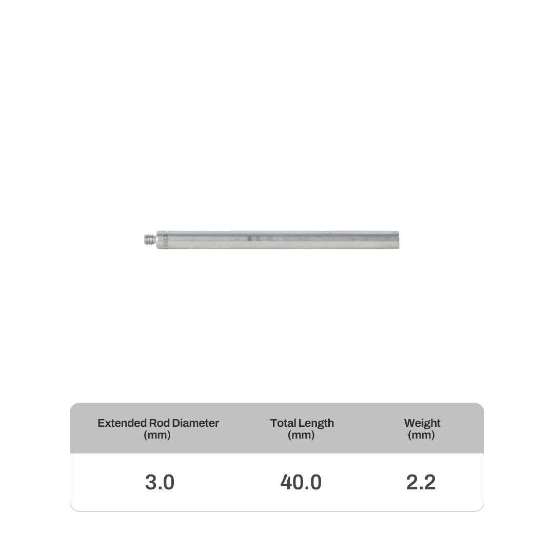 M2 stainless steel probe extension for CMM systems, compatible with Renishaw, Hexagon, Zeiss, Mitutoyo, and more. High-precision, corrosion-resistant extension for deep cavity and complex measurements.
