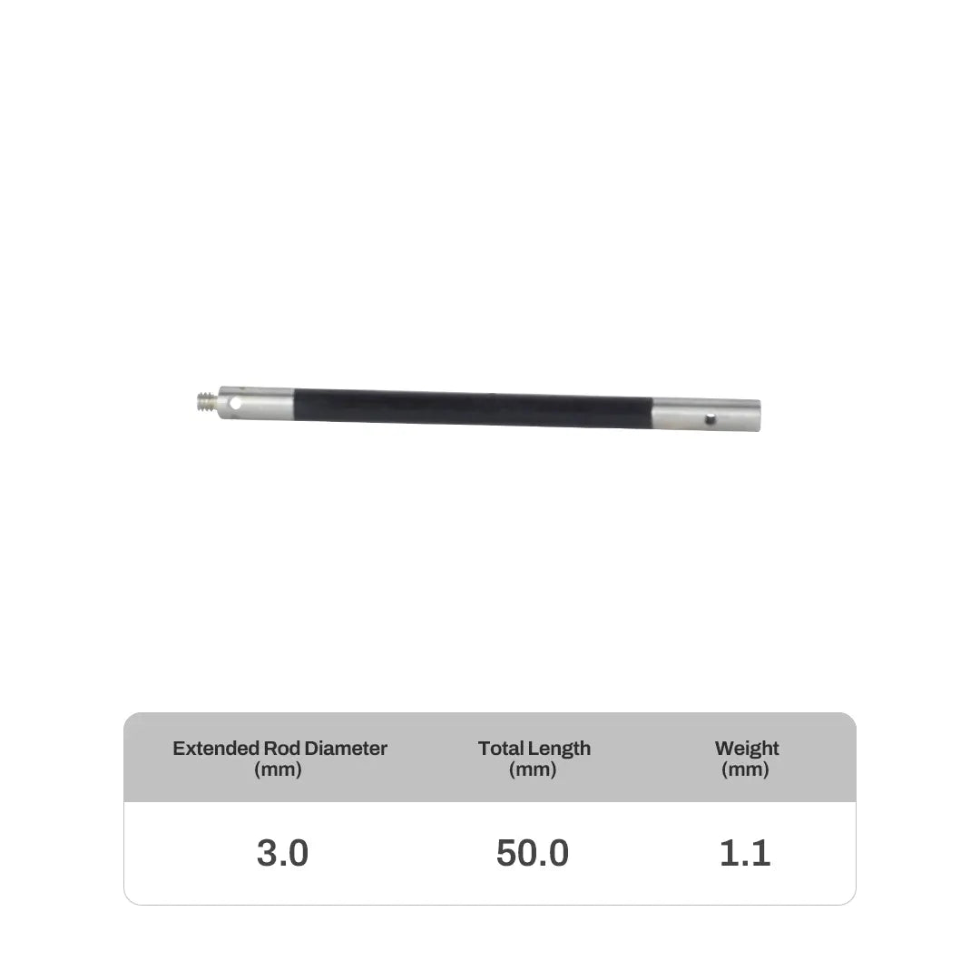 M2 carbon fiber probe extension for CMM systems, compatible with Renishaw, Hexagon, Zeiss, Mitutoyo, and more. High-precision, corrosion-resistant extension for deep cavity and complex measurements.
